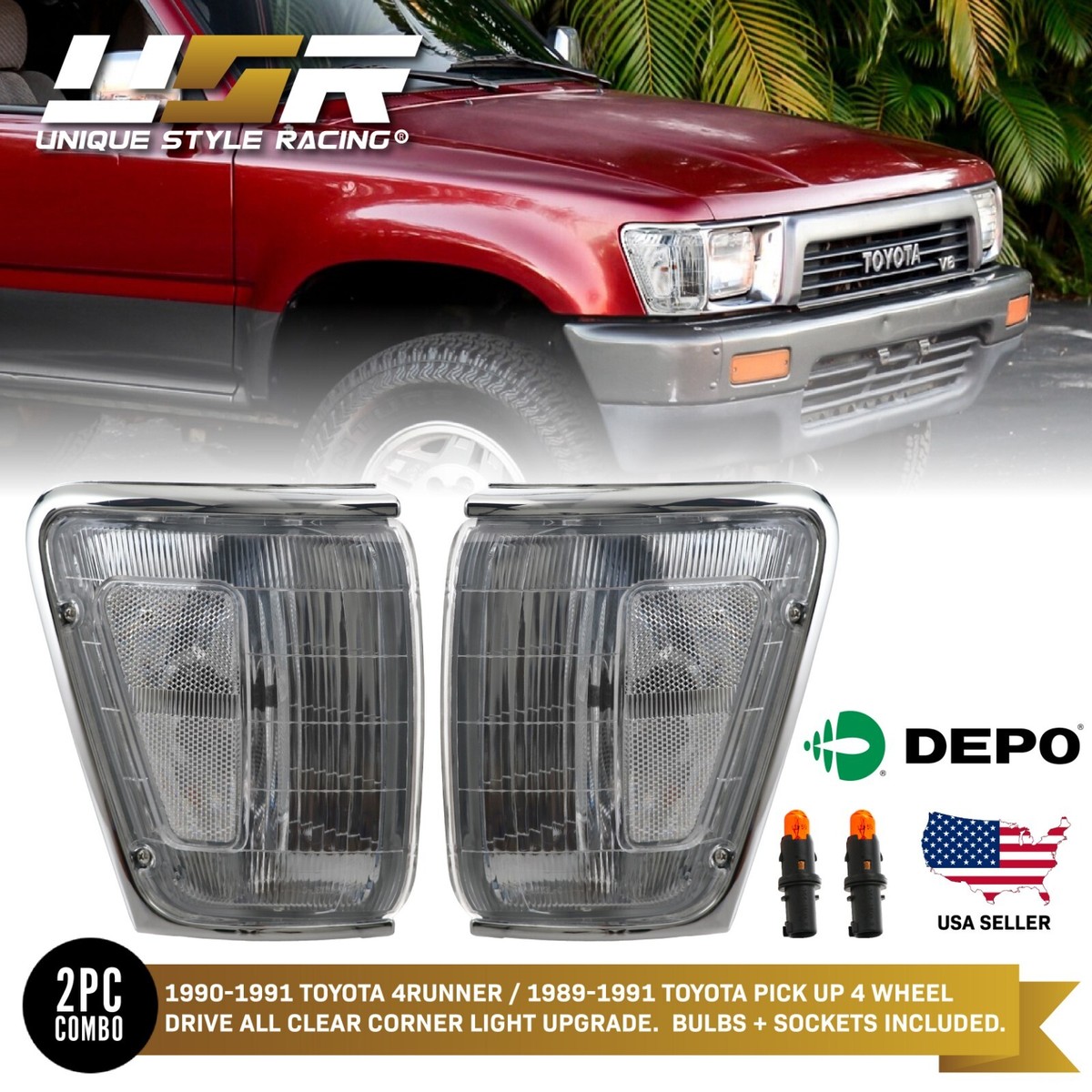 DEPO Pair of Clear Front Corner Lights For 1990-1991 Toyota