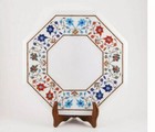12" Octagon White Marble Inlay Table Top Semi Precious Stone Coffee Center Table
