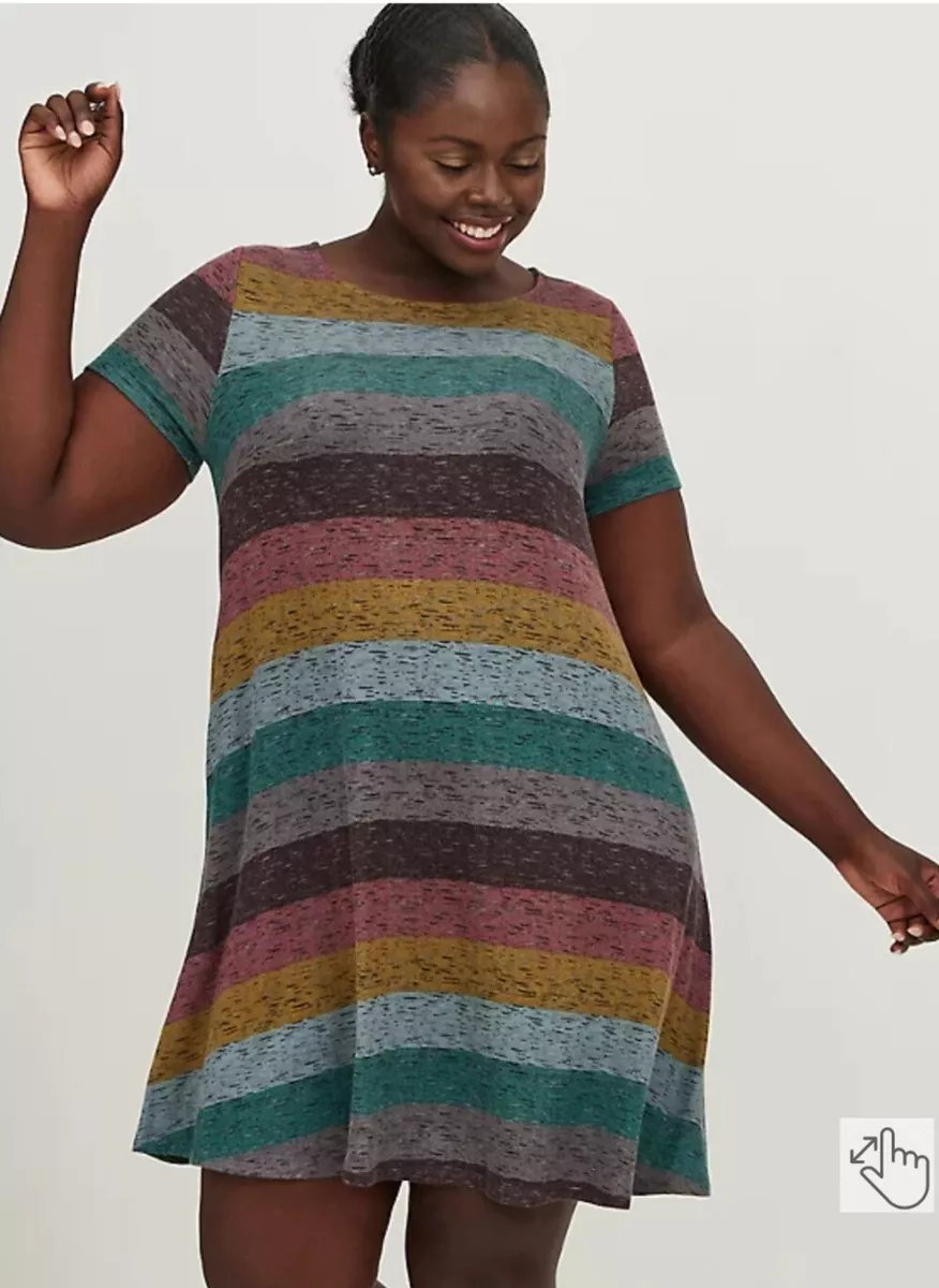 NWT TORRID Plus Size 1 1X 14 16 STRIPED MINI SUPER SOFT PLUSH TRAPEZE DRESS