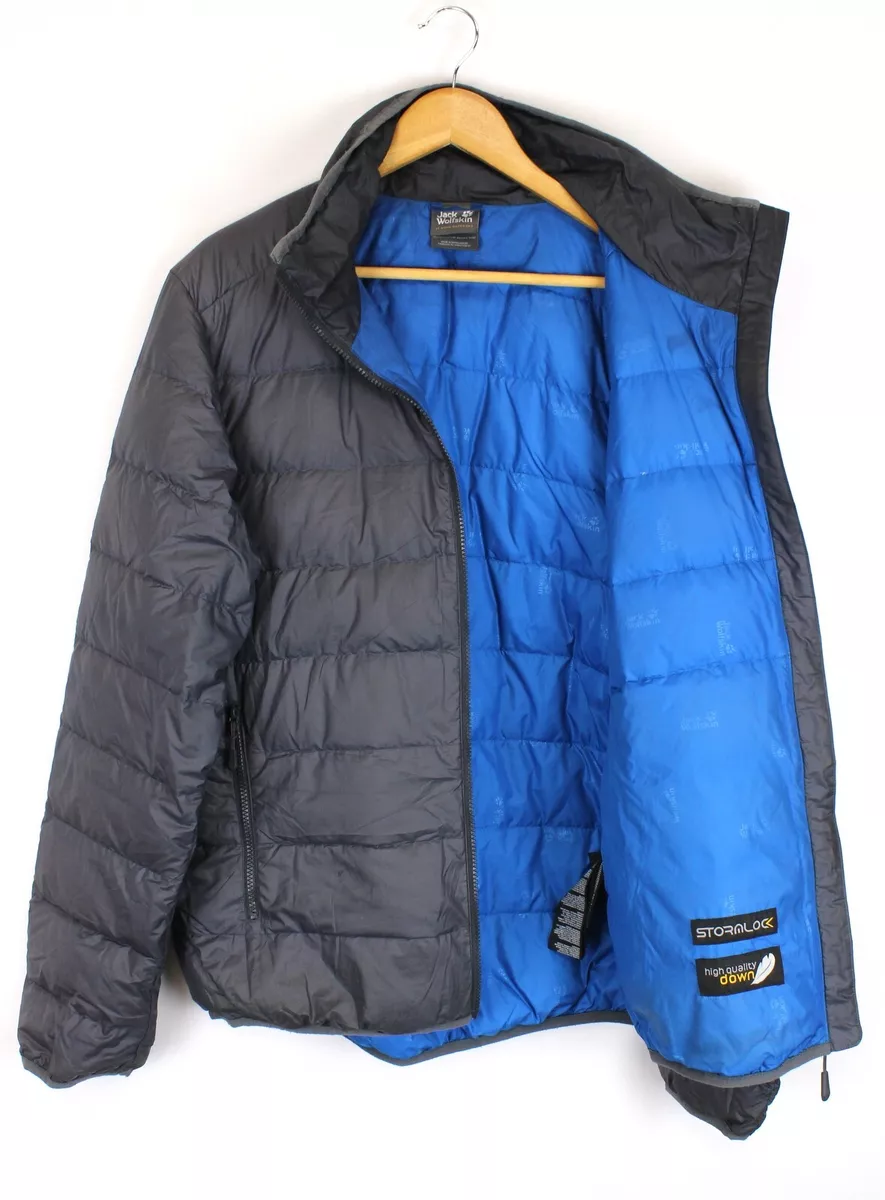 JACK WOLFSKIN STORMLOCK Men Puffer Down Fill Jacket Size L Grey Polyester s6132