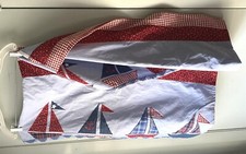 Window Valance Pair Sailboat Applique Gingham Red Blue 20" x 70" Lined Beachy
