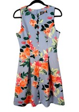 Vince Camuto Blue Orange Floral Dress A-Line Size 8 Medium M Fit and Flare