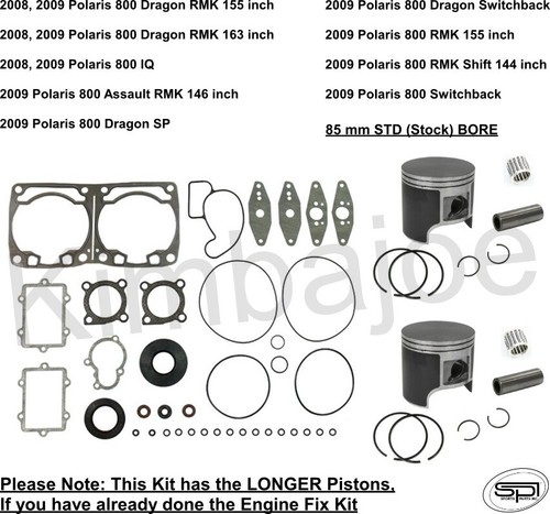 2008 2009 Polaris 800 IQ Dragon SP RMK Engine Fix SPI Longer Piston ...