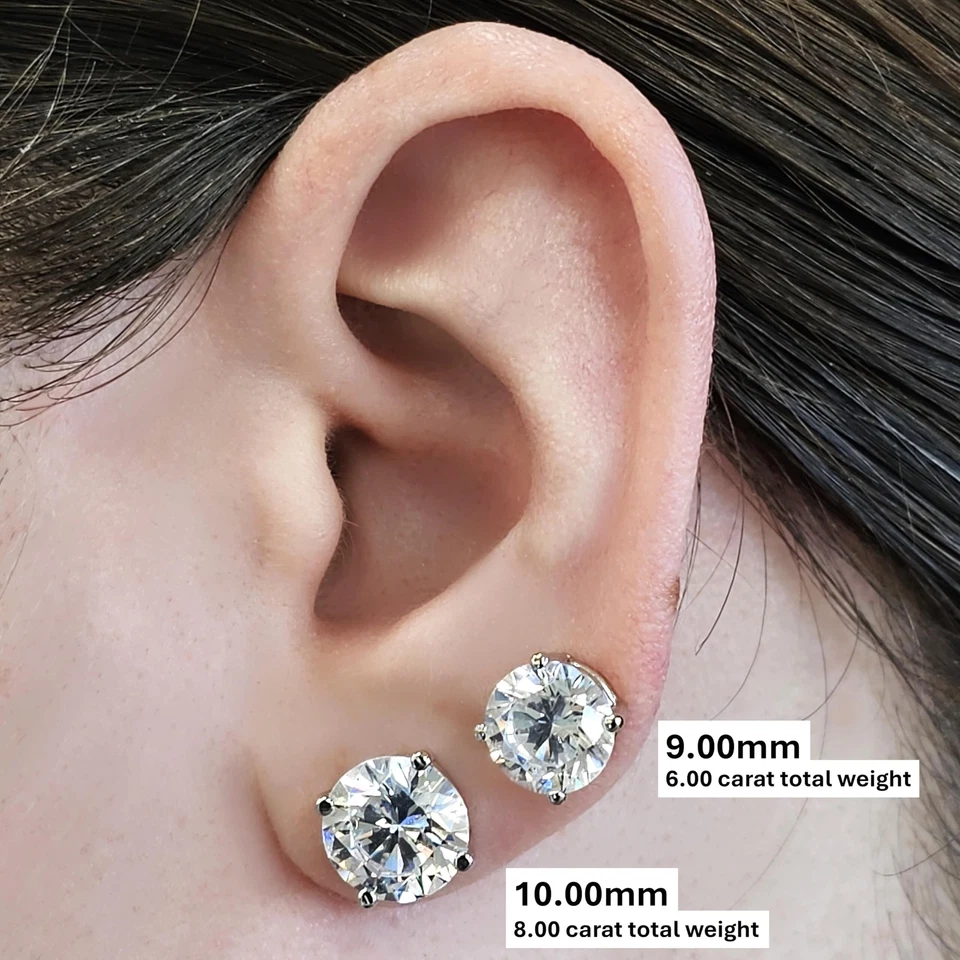 Серьги-гвоздики с 4 зубцами из стерлингового серебра 925 пробы с покрытием из желтого золота и фианитом 8,00 карата - Изображение 3 из 4