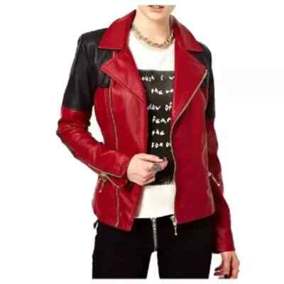 Genuine Black & Red Stylish Casual New Women's Jacket Handmade Lambskin Leather