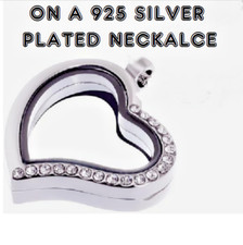 MEMORIAL CZ HEART URN LOCKET ASHES HAIR Pendant 20" 925 Sterling Silver Necklace