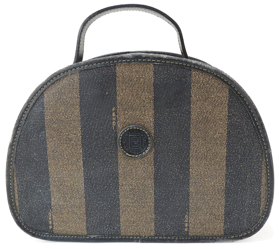 Auténtico Bolso de Mano FENDI Negro y Marrón Rayas PVC Lona y Cuero #53918 Foto 2 de 4