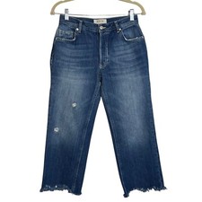 Free People Maggie Straight Raw Hem Crop Jeans Button Fly OB832365 Womens Sz 25