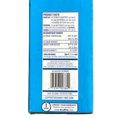 AcuRite 00384HD Black Digital Color Display Wireless Indoor/Outdoor Thermometer - Image 2 of 3