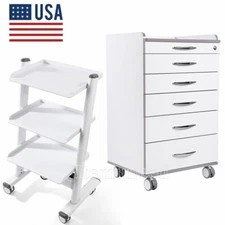 AZDENT Trolley Cart Dental Lab Mobile Rolling Serving Cart 3 Layers with Socket