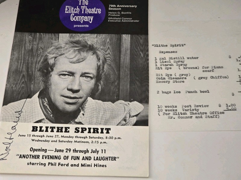 Elitch Gardens Theatre Company BLITHE SPIRIT 1971 Playbill Noel Harrison Receipt