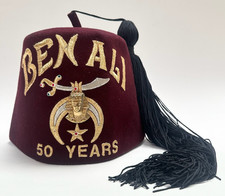 Shriners Ben Ali Fez 50-Year Hat, Size 6-7/8, D. Turin & Co, Inc - Never Worn