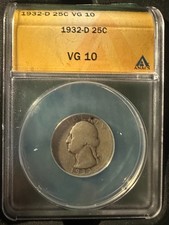 1932-D Washington Quarter Dollar ANACS VG 10  Key Date