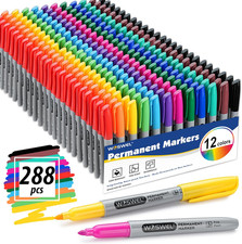 Permanent Markers Bulk, 288 Pack Permanent Marker Set, 12 Assorted Colors, Fine