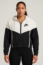 Nike Windrunner Jacket Womens Medium Black White Hooded Full Zip Retro 883495