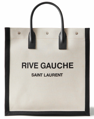 NWT Saint Laurent YSL Rive Gauche White Black Canvas Logo Leather