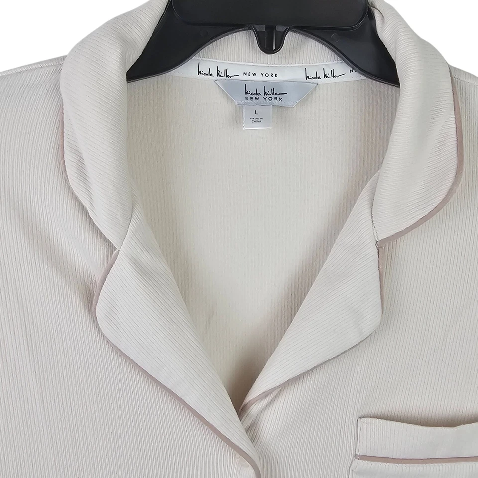 Super Soft Womens L Comfy Modern Chic Loungewear PJ Sleepwear White Ribbed Top - Image 3 of 4