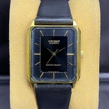 RARE Orient Quartz Black Dial Baton Index Square Dress Watch Classic Men