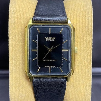 RARE Orient Quartz Black Dial Baton Index Square Dress Watch Classic Men