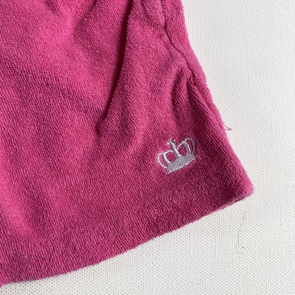 Juicy Couture Shorts Womens Large Plus Pink Terry Cloth Drawstring Crown Lounge - Image 2 of 4