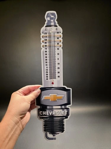 Vintage Style Chevrolet Spark Plug Wall Thermometer Garage Sign