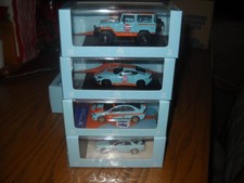 😎-TIMEMICRO*GULF**1/64*LOTE de 4-LAND CRUISER-NISSAN 400Z-LANCER EVO.NISSAN GTR