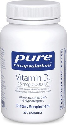 Pure Encapsulations Vitamin D3 25 Mcg 1, 000 IU, 250 Capsules EXP 09/28
