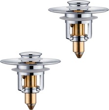 Universal Bathroom Sink Stopper - 2 Pack Chrome Silver Pop Up Drain Stopper for