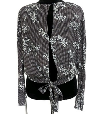 Hem & Thread Top Womens Large Bohemian Rayon Floral Tunic Open Back Gray New 