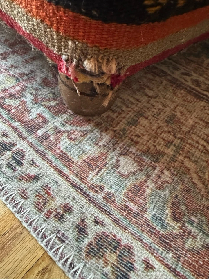 Ottoman stool, Vintage kilim stool, Porch stool, Tripod stool, Mudroom stool - Image 3 of 3