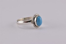 Sterling Silver Oval Rope Trimmed Blue Turquoise Band Ring 925 Sz: 8