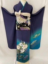 Pure Silk Long Sleeve Kimono Set 3-piece Unused with Basting Thread