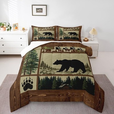 Manfei Rustic Bear Comforter Set Queen Size, Hunting Theme Wildlife Bear Deer Qu