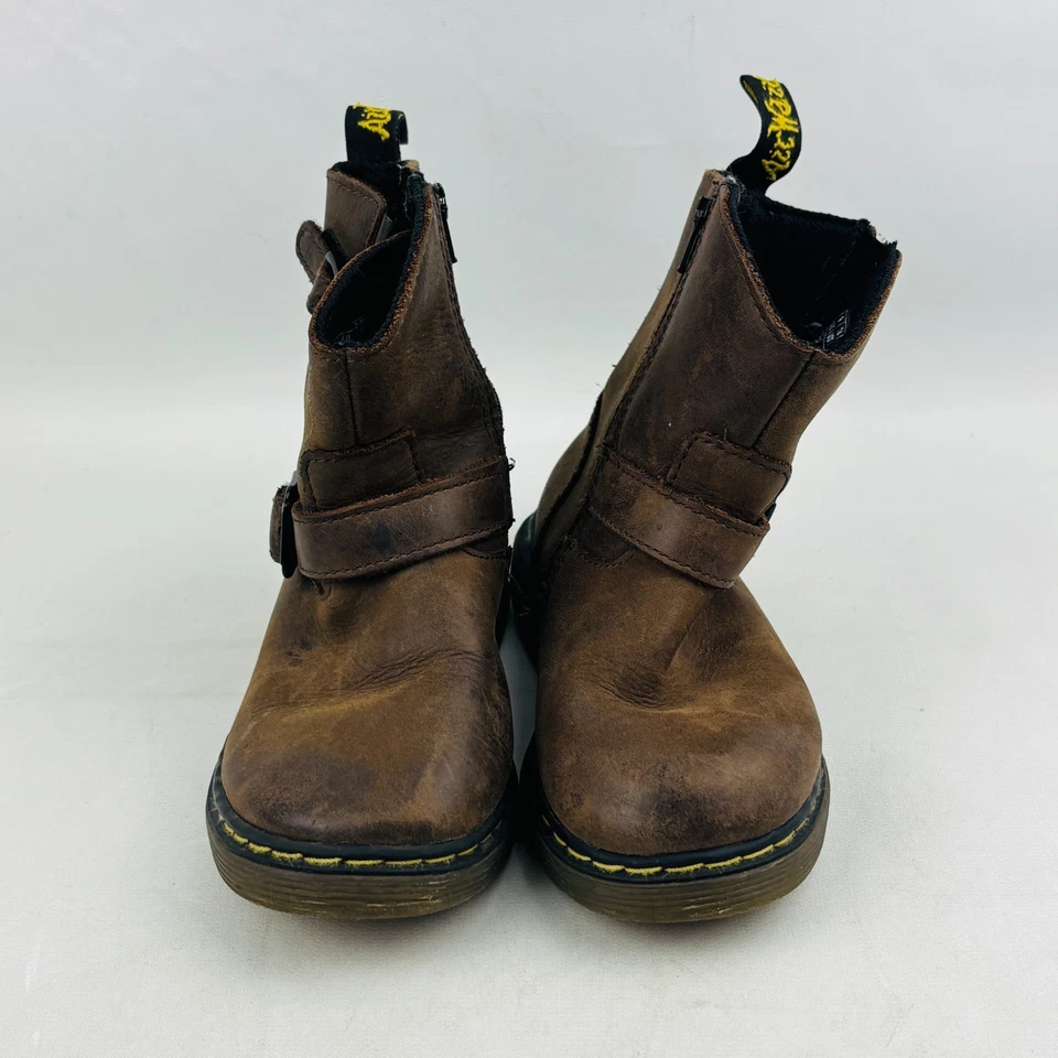 Botas Dr. Martens Jiffy Cremallera Lateral Niños Pequeños 10 Correas de Cuero Marrón Hebillas Foto 2 de 4