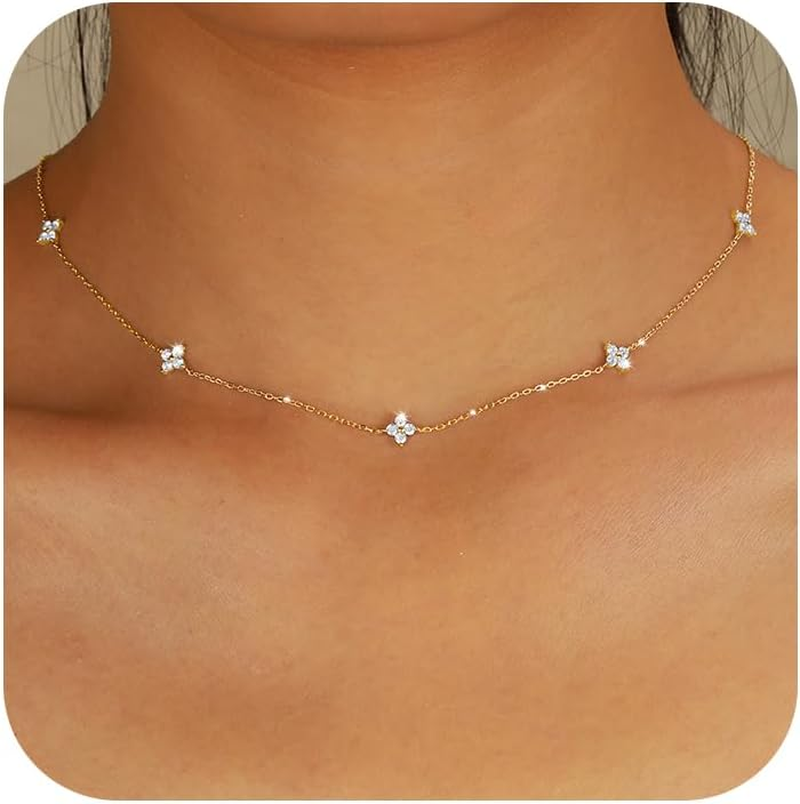 Dainty Lucky Leaf Necklace for Women 925 Sterling Silver Trendy 14K Gold Plated