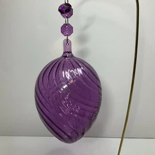 Hand Blown Purple Egg Art Glass Purple Swirled Ornament 5.5 In. Long3.2 In. Dia