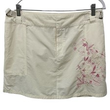 Vintage Y2K Fashion Bug Mini Skirt Embroidered Floral Side Slit Cream Womens 14