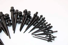 Stretching Taper Kit Includes Acrylic Plugs and Tapers Black – 36 pc Sizes 14G t