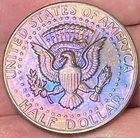 1971-D  Kennedy Half Dollar Beautiful Lustrous Blue/Rainbow Toned Coin - # 38