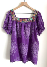 JOHNNY WAS Happy Sia Blouse Embroidered Eyelet Bohemian Purple Tunic Top Sz M