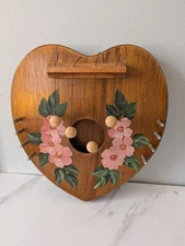 Wooden Door Harp Hand Painted Floral Heart Shaped 
