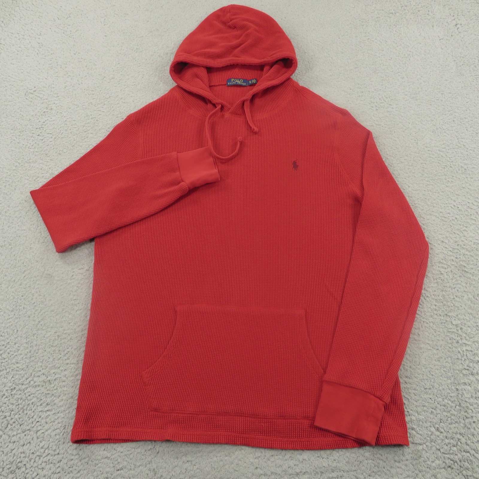 Polo Ralph Lauren Felpa con Cappuccio Uomo XL Rosso Waffle Termico Nero Pony Pullover Maglione