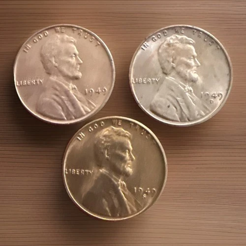 1949 P D S Lincoln Wheat Cents (3) Actual Rd BU Coins FAST Shipping 1299