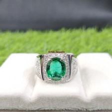 Lab Grown Emerald Gemstone with 925 Sterling Silver Ring for Men's 5118