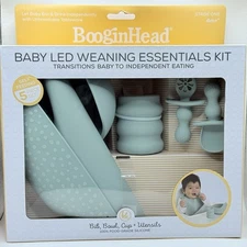 BOOGINHEAD Baby Led Weaning Essentials Kit Green Silicone Bib Bowl Spoon Cup