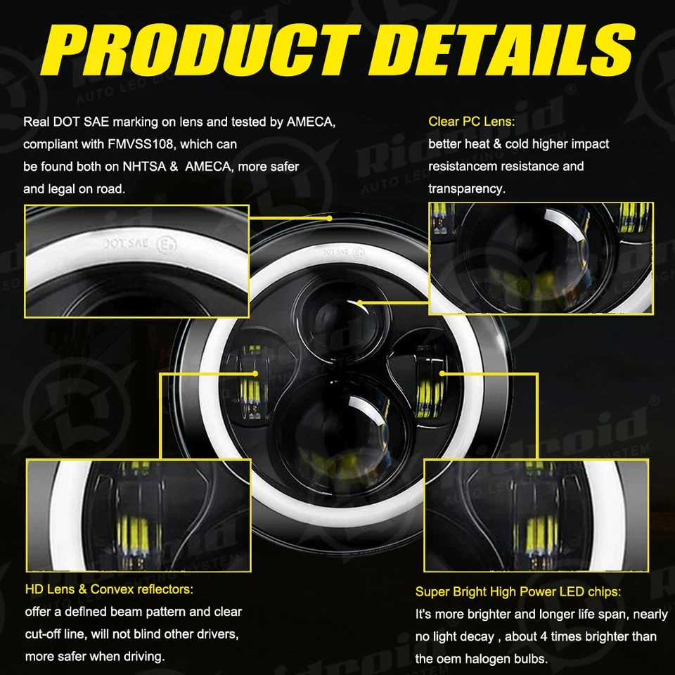 Faro proyector LED redondo de 7" haz sellado alto/bajo para Ford Fairlane Falcon Foto 4 de 4