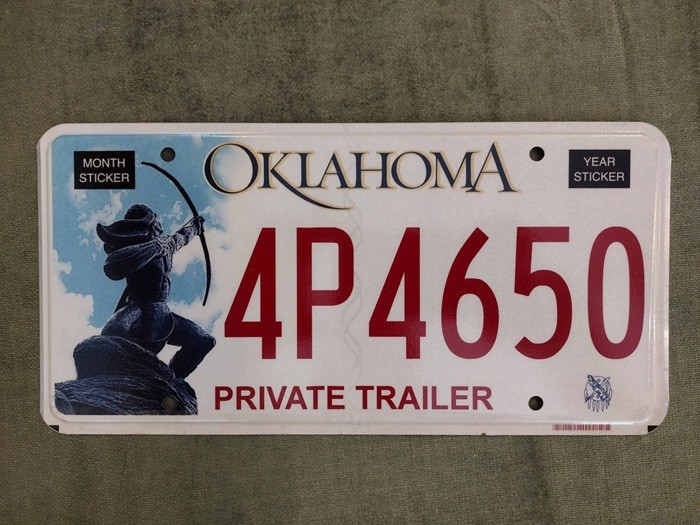 *99 CENT SALE* 2017 Oklahoma Private Trailer License Plate #4P4650 Tribal Indian