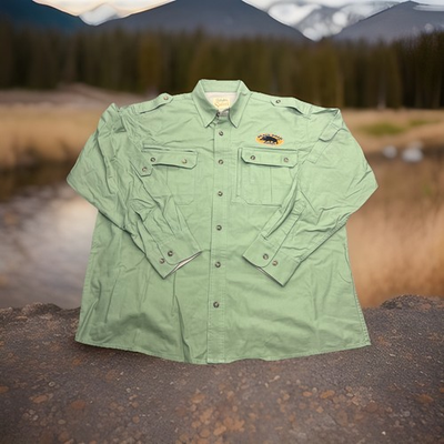 #ad #ad Cabelas Safari Series Shirt Mens L Large Army Green Fishing Hunting Roll Sleeves $45.95