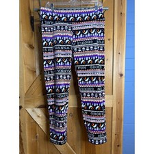 Halloween Leggings XL Ghosts Skeletons Fun Print Spooky Purple Orange