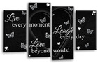 Love Quote Wall Art Black Grey White Laugh Framed Canvas Split Panel Picture